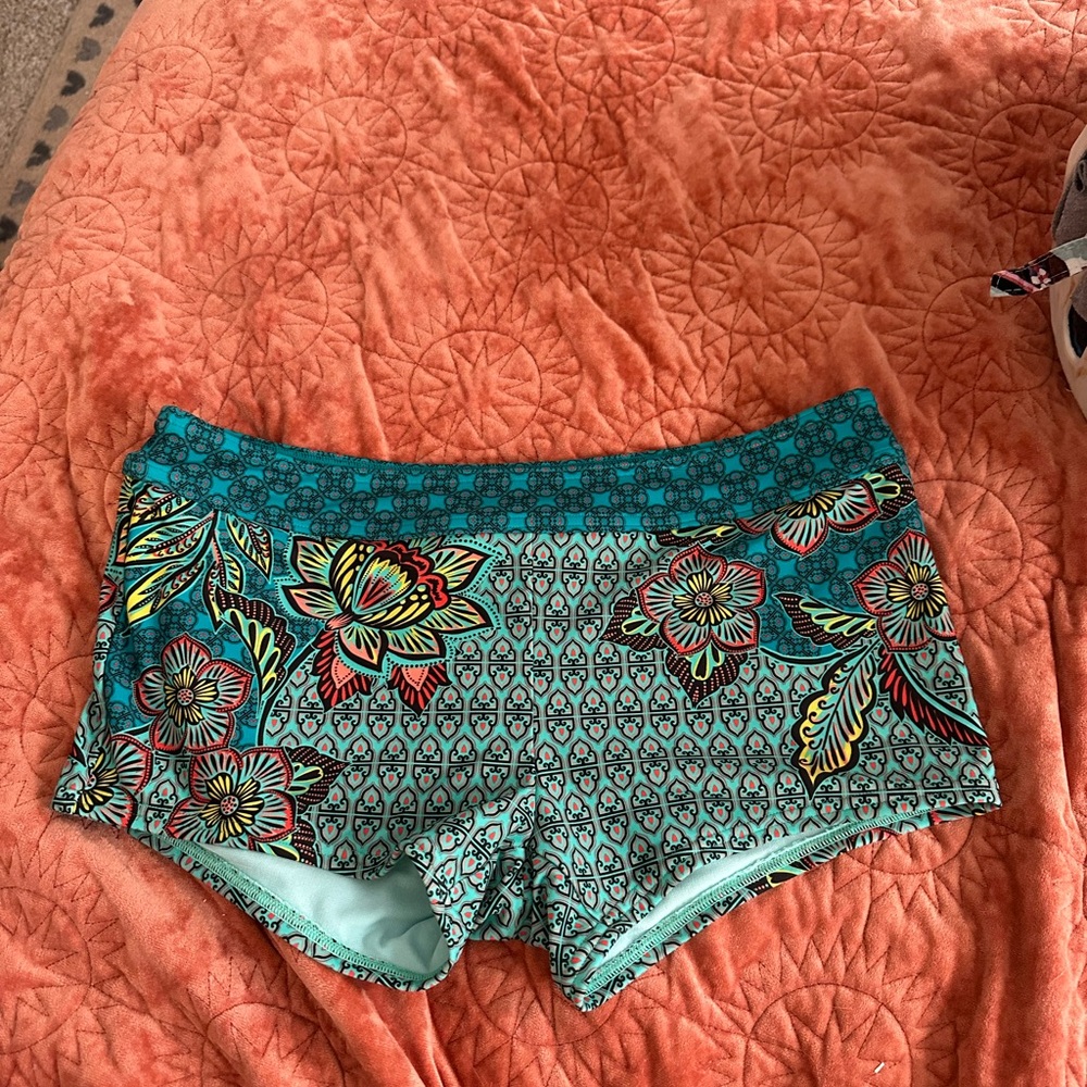 Prana Teal and Red Swim Boy Shorts